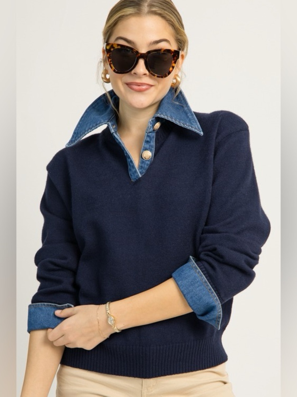 COMMENSE 2 in 1 Panel Lapel Sweater - Picture 6 of 6